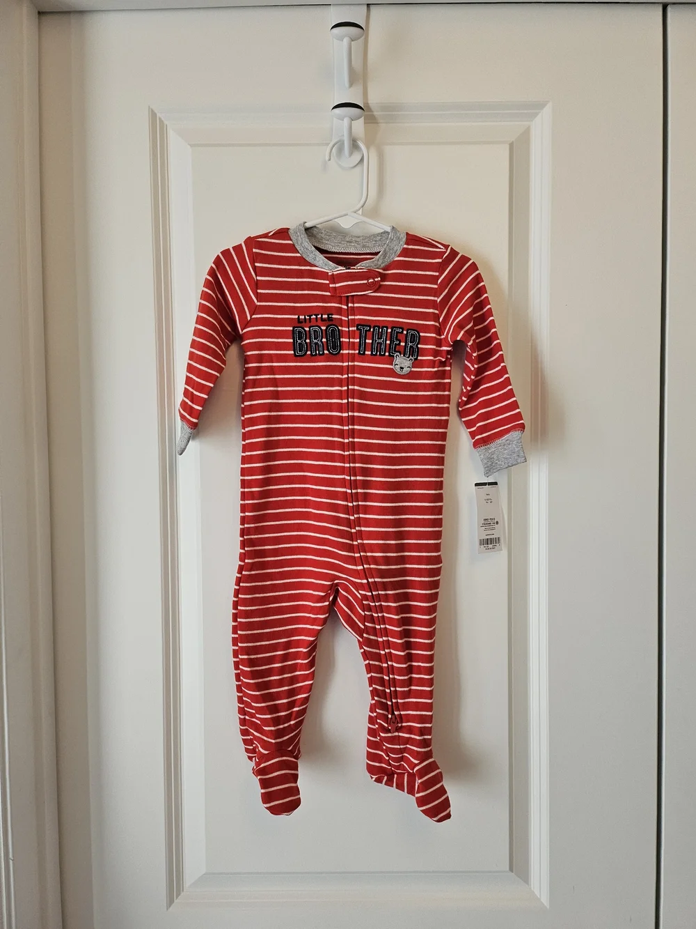 NEW Carter's Red & White Striped 'Little Brother' Footed One-Piece